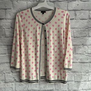 PREOWNED TALBOTS PETITES CREAM PINK POLKA DOT SWEATER LARGE LP